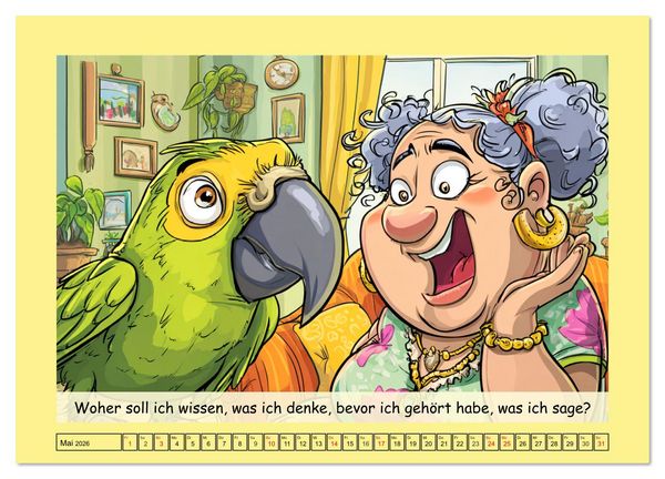 Produktbild: Witzige Cartoons und Spr&uuml;che. Das lustige Leben mit einem Vogel (hochwertiger Premium Wandkalender 2026 DIN A2 quer), Kunstdruck in Hochglanz
