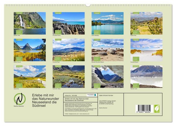 Produktbild: Erlebe mit mir das Naturwunder Neuseeland die S&uuml;dinsel (hochwertiger Premium Wandkalender 2026 DIN A2 quer), Kunstdruck in Hochglanz
