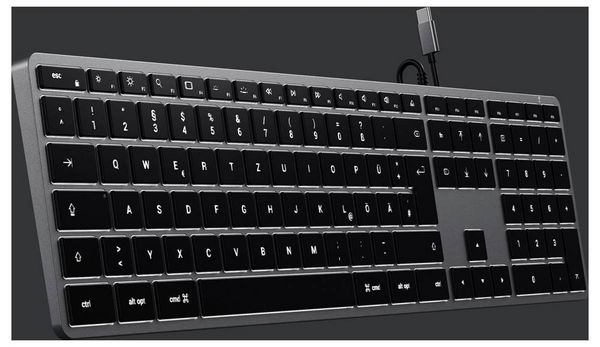 Produktbild: Satechi Slim W3 Kabelgebunden Tastatur Deutsch, QWERTZ Anthrazit Multimediatasten, mit numerischer Tastatur, Beleuchtet