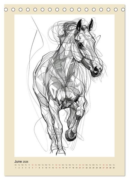 Produktbild: Sketchy Power Horses (Desk Calendar 2026 DIN A5 portrait), CALVENDO 12 Month DeskCalendar