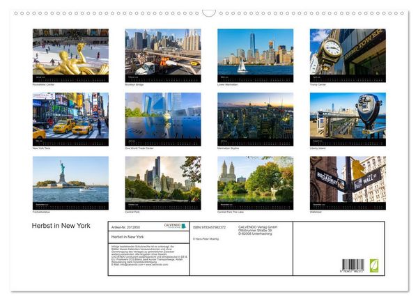 Produktbild: Herbst in New York (Wandkalender 2026 DIN A2 quer), CALVENDO Monatskalender