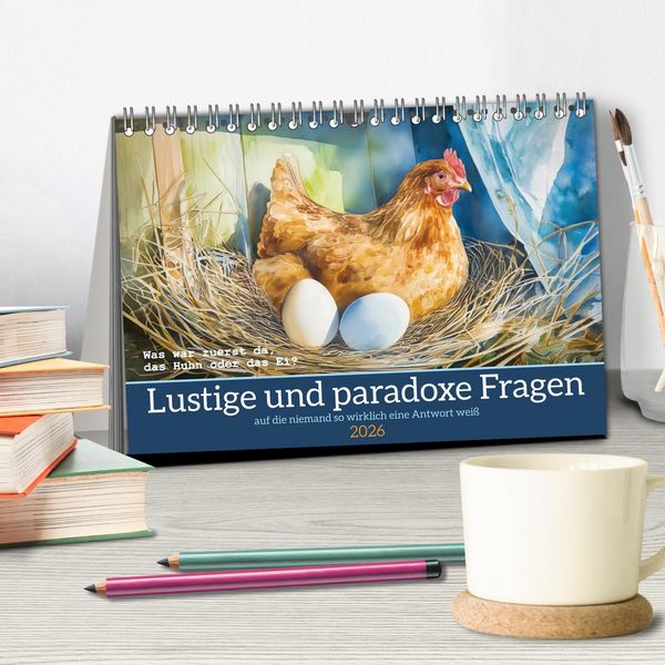 Produktbild: Lustige und paradoxe Fragen (Tischkalender 2026 DIN A5 quer), CALVENDO Monatskalender