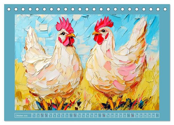 Produktbild: Federleichte Sch&ouml;nheiten. Duftige H&uuml;hner-Paintings (Tischkalender 2026 DIN A5 quer), CALVENDO Monatskalender
