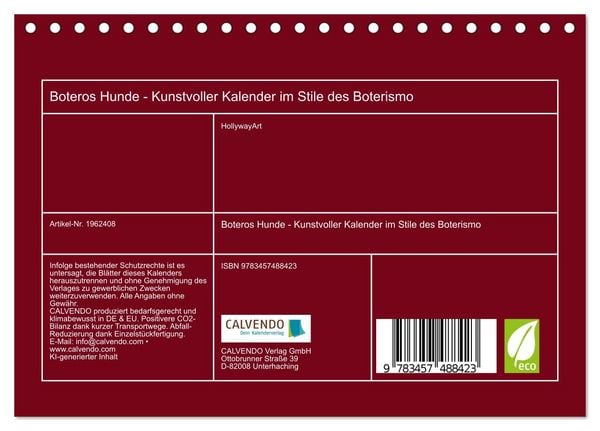 Produktbild: Boteros Hunde - Kunstvoller Kalender im Stile des Boterismo (Tischkalender 2026 DIN A5 quer), CALVENDO Monatskalender