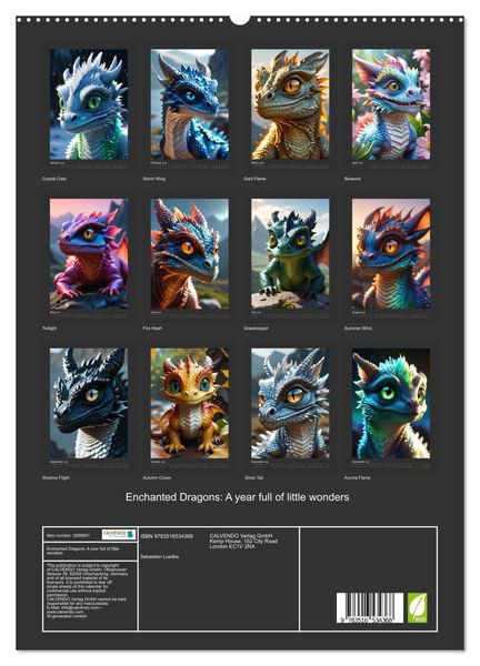 Produktbild: Enchanted Dragons: A year full of little wonders (High Quality Premium Wall Calendar 2026 DIN A2 portrait),CALVENDO 12 Month Wall Calendar