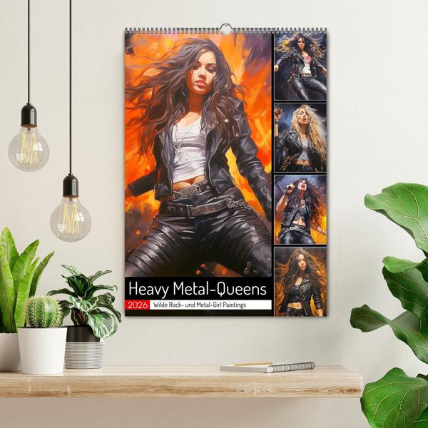 Produktbild: Heavy Metal-Queens. Wilde Rock- und Metal-Girl Paintings (Wandkalender 2026 DIN A2 hoch), CALVENDO Monatskalender