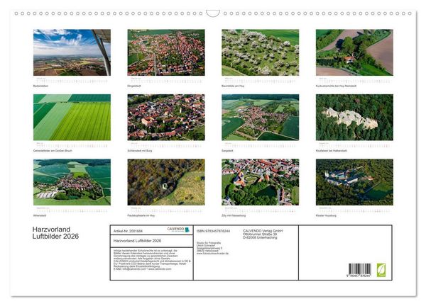 Produktbild: Harzvorland Luftbilder 2026 (Wandkalender 2026 DIN A2 quer), CALVENDO Monatskalender