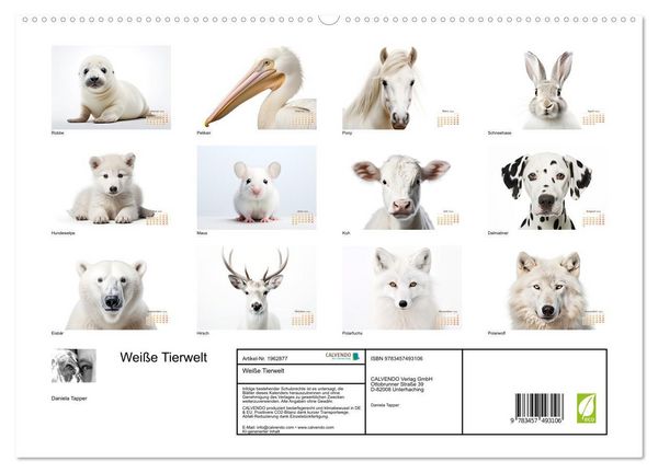 Produktbild: Wei&szlig;e Tierwelt (hochwertiger Premium Wandkalender 2026 DIN A2 quer), Kunstdruck in Hochglanz