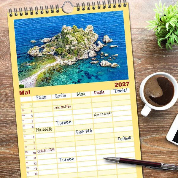 Produktbild: Familienplaner 2027 - Taormina - Juwel Siziliens mit antikem Charme mit 5 Spalten (Wandkalender, 21 x 45 cm) CALVENDO