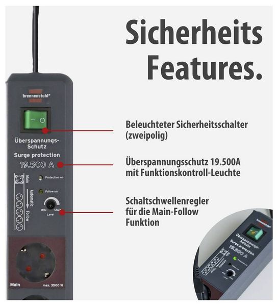 Produktbild: Brennenstuhl 1159490966 Main/Follow-Steckdosenleiste 5fach Anthrazit Schutzkontakt 1St.