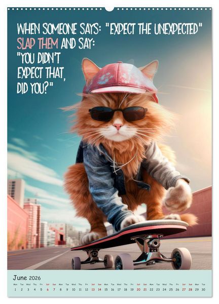 Produktbild: LUNATIC CATS Enjoy hilarious and wacky sayings (Wall Calendar 2026 DIN A2 portrait), CALVENDO 12 Month Wall Calendar