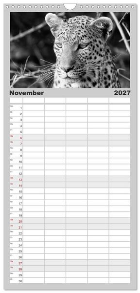 Produktbild: Familienplaner 2027 - Afrika Schwarz - Weiss mit 5 Spalten (Wandkalender, 21 x 45 cm) CALVENDO
