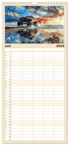 Produktbild: Familienplaner 2026 - Wilde Monstertrucks mit 5 Spalten (Wandkalender, 21 x 45 cm) CALVENDO