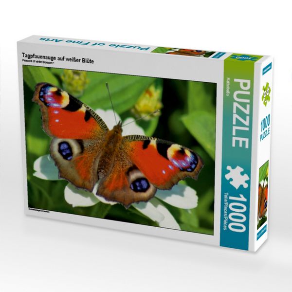 Produktbild: CALVENDO Puzzle Tagpfauenauge auf wei&szlig;er Bl&uuml;te | 1000 Teile Lege-Gr&ouml;&szlig;e 64x48cm Foto-Puzzle f&uuml;r gl&uuml;ckliche Stunden