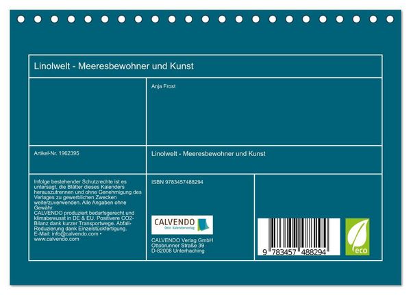 Produktbild: Linolwelt - Meeresbewohner und Kunst (Tischkalender 2026 DIN A5 quer), CALVENDO Monatskalender