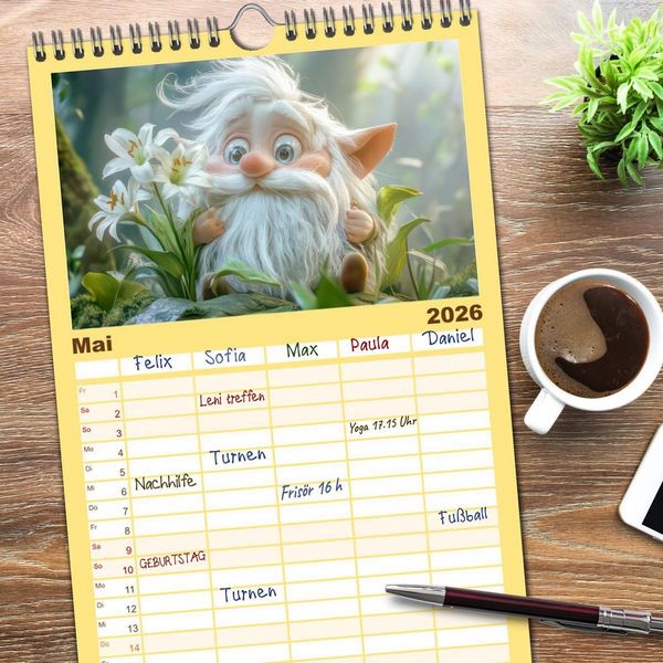 Produktbild: Familienplaner 2026 - Zwergenland - Kinderkalender mit 5 Spalten (Wandkalender, 21 x 45 cm) CALVENDO