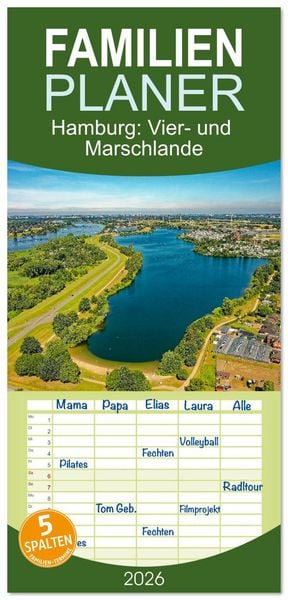 Produktbild: Familienplaner 2026 - Hamburg: Vier- und Marschlande mit 5 Spalten (Wandkalender, 21 x 45 cm) CALVENDO