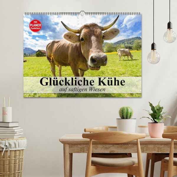 Produktbild: Gl&uuml;ckliche K&uuml;he auf saftigen Wiesen (Wandkalender 2026 DIN A2 quer), CALVENDO Monatskalender