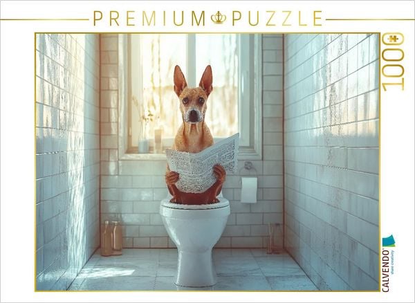 Produktbild: CALVENDO Puzzle Kackender Hund mit Zeitung - Morgenroutine mit Stil | 1000 Teile Lege-Gr&ouml;&szlig;e 64x48cm Foto-Puzzle f&uuml;r gl&uuml;ckliche Stunden