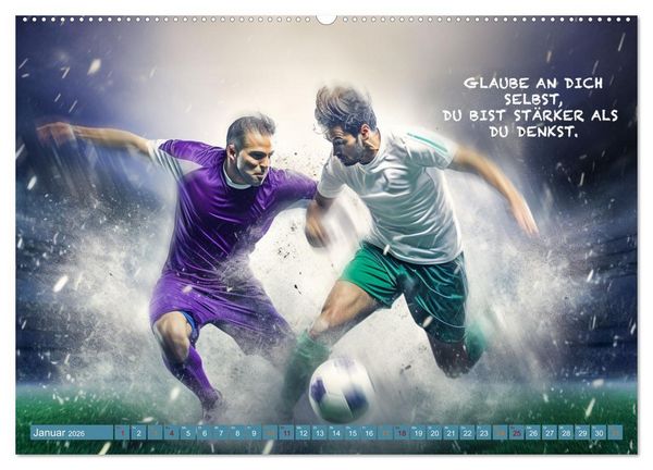 Produktbild: Fu&szlig;ball und tolle Spr&uuml;che (hochwertiger Premium Wandkalender 2026 DIN A2 quer), Kunstdruck in Hochglanz