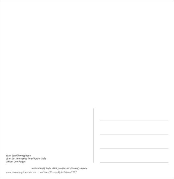 Produktbild: Unn&uuml;tzes-Wissen-Quiz Katzen Premium-Postkartenkalender 2027 - Kalender mit 53 R&auml;tselkarten