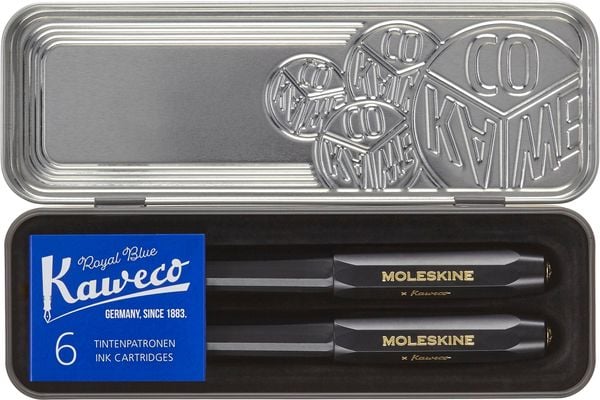 Produktbild: Moleskine Kaweco Ballpoint and Foutain Pen Set, Black, Medium Point and Medium Nib (0.7 MM), Blue Ink