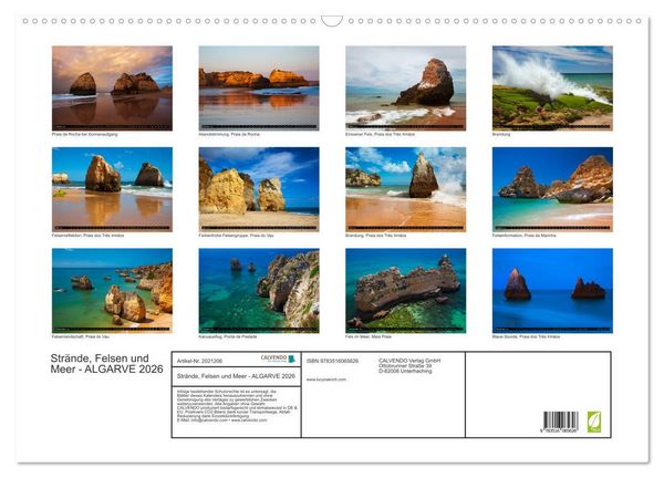 Produktbild: Str&auml;nde, Felsen und Meer - ALGARVE 2026 (Wandkalender 2026 DIN A2 quer), CALVENDO Monatskalender