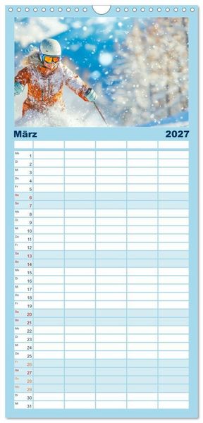 Produktbild: Familienplaner 2027 - Skifahren - endlich Schnee mit 5 Spalten (Wandkalender, 21 x 45 cm) CALVENDO