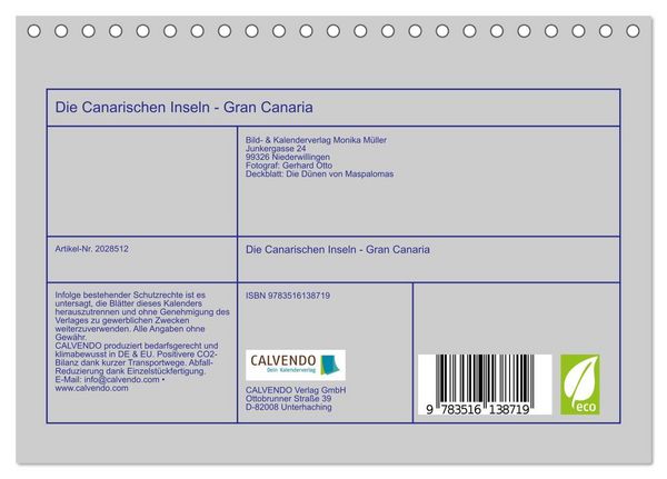 Produktbild: Die Canarischen Inseln - Gran Canaria (Tischkalender 2026 DIN A5 quer), CALVENDO Monatskalender