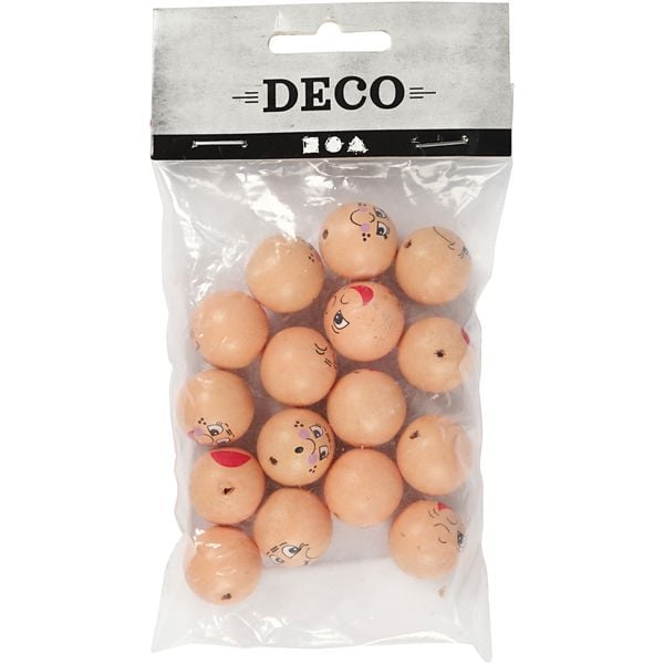 Produktbild: Creativ Company Holzperlen Gesicht, D 20 mm, hellbeige, 16 St&uuml;ck