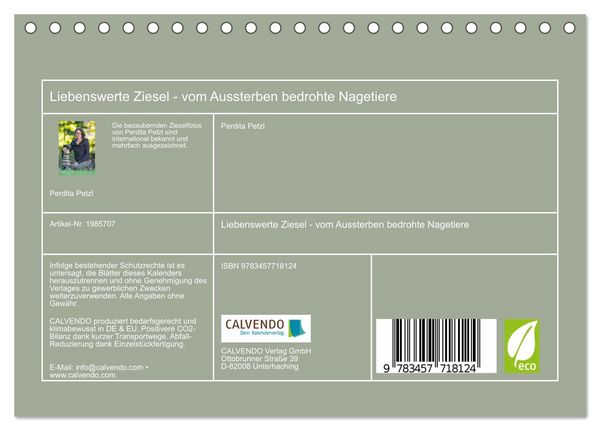Produktbild: Liebenswerte Ziesel - vom Aussterben bedrohte Nagetiere (Tischkalender 2026 DIN A5 quer), CALVENDO Monatskalender