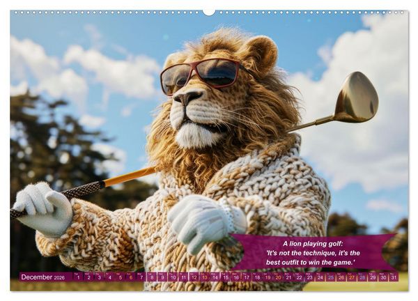 Produktbild: Funny charming animals as golf players (High Quality Premium Wall Calendar 2026 DIN A2 landscape),CALVENDO 12 Month Wall Calendar