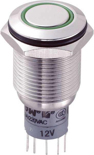 TRU COMPONENTS 701833 LAS2GQF-22E/G/12V/S/P Vandalismusgeschützter Drucktaster 250 V/AC 3 A 2 x Ein/(Ein) tastend Grün 1 St.