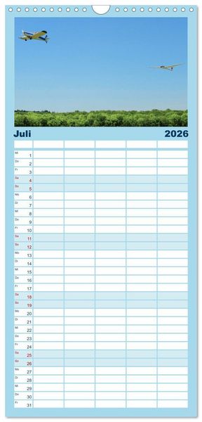 Produktbild: Familienplaner 2026 - Meister in der Schwebe: Segelflugzeuge mit 5 Spalten (Wandkalender, 21 x 45 cm) CALVENDO