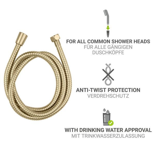 Produktbild: Edelstahl Duschschlauch Mod. Brass 150 cm Gold, 1/2" Standardanschluss, Verdrehschutz