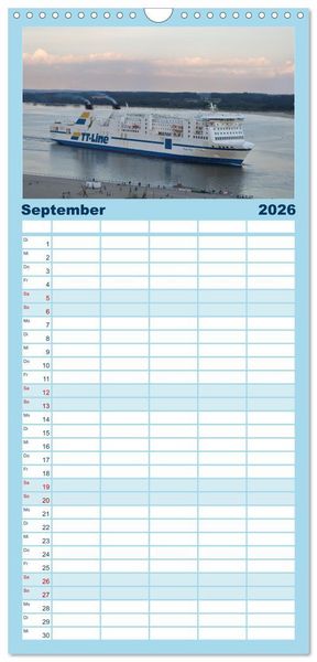 Produktbild: Familienplaner 2026 - Shipspotting Travem&uuml;nde mit 5 Spalten (Wandkalender, 21 x 45 cm) CALVENDO