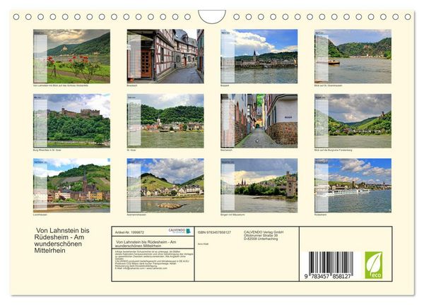 Produktbild: Von Lahnstein bis R&uuml;desheim - Am wundersch&ouml;nen Mittelrhein (Wandkalender 2026 DIN A4 quer), CALVENDO Monatskalender