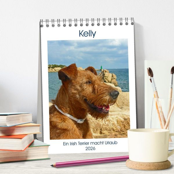 Produktbild: Kelly - Ein Irish Terrier macht Urlaub (Tischkalender 2026 DIN A5 hoch), CALVENDO Monatskalender