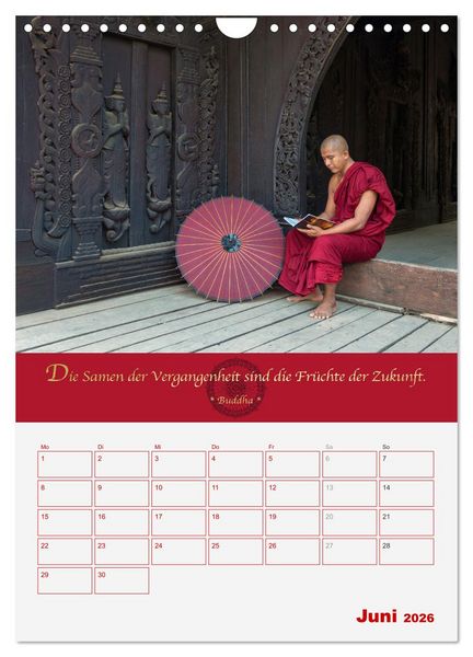 Produktbild: Buddhistische Weisheiten - DER ROTE SCHIRM (Wandkalender 2026 DIN A4 hoch), CALVENDO Monatskalender