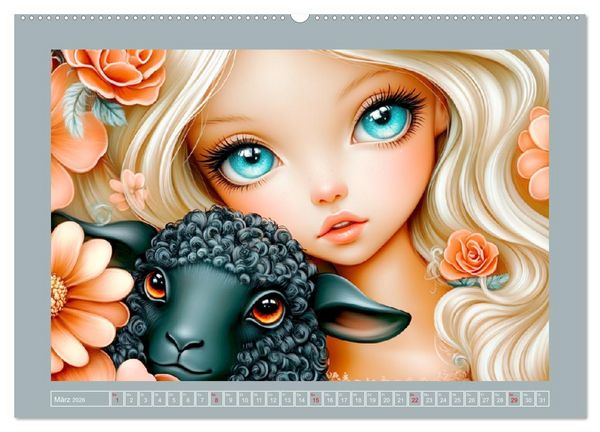 Produktbild: Vertr&auml;umte M&auml;dchen. Tiere, Blumen, Liebe. (hochwertiger Premium Wandkalender 2026 DIN A2 quer), Kunstdruck in Hochglanz