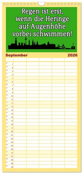 Produktbild: Familienplaner 2026 - Hamburger Schnack mit 5 Spalten (Wandkalender, 21 x 45 cm) CALVENDO