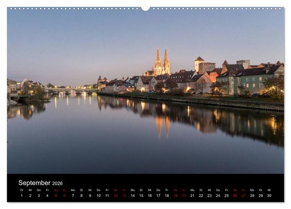 Produktbild: Regensburg bei Nacht (hochwertiger Premium Wandkalender 2026 DIN A2 quer), Kunstdruck in Hochglanz
