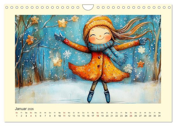 Produktbild: Fr&ouml;hliche Kinder. Bezaubernde Schulm&auml;dchen im &Ouml;lbilder-Stil (Wandkalender 2026 DIN A4 quer), CALVENDO Monatskalender