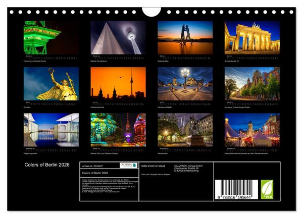 Produktbild: Colors of Berlin 2026 (Wandkalender 2026 DIN A4 quer), CALVENDO Monatskalender