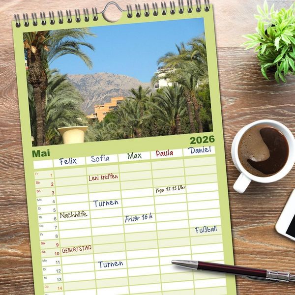 Produktbild: Familienplaner 2026 - Alicante - Benidorm - Calp mit 5 Spalten (Wandkalender, 21 x 45 cm) CALVENDO