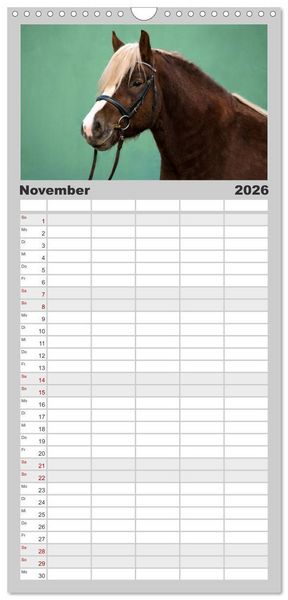 Produktbild: Familienplaner 2026 - Faszination und Vielfalt - Schwarzw&auml;lder Kaltblut mit 5 Spalten (Wandkalender, 21 x 45 cm) CALVENDO