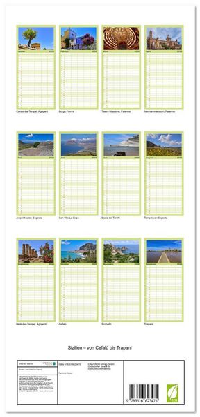 Produktbild: Familienplaner 2026 - Sizilien &ndash; von Cefal&ugrave; bis Trapani mit 5 Spalten (Wandkalender, 21 x 45 cm) CALVENDO