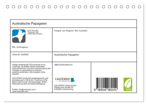 Produktbild: Australische Papageien (Tischkalender 2026 DIN A5 quer), CALVENDO Monatskalender