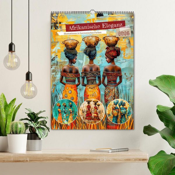 Produktbild: Afrikanische Eleganz - Illustrationen in harmonischen Farben (Wandkalender 2026 DIN A2 hoch), CALVENDO Monatskalender