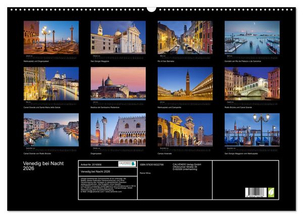 Produktbild: Venedig bei Nacht 2026 (Wandkalender 2026 DIN A2 quer), CALVENDO Monatskalender